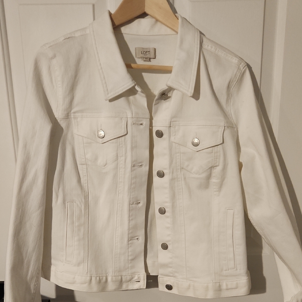 Women's LOFT White Denim Jacket, Size Large